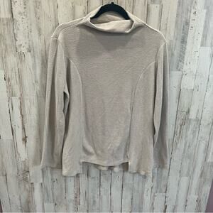 Clara Sun Woo Tan Mock Neck Ribbed Top Long Sleeve